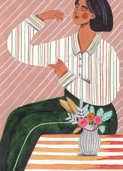 Woman in Stripes Shirt and Green Pants, wall art by Caroline Bonne Müller