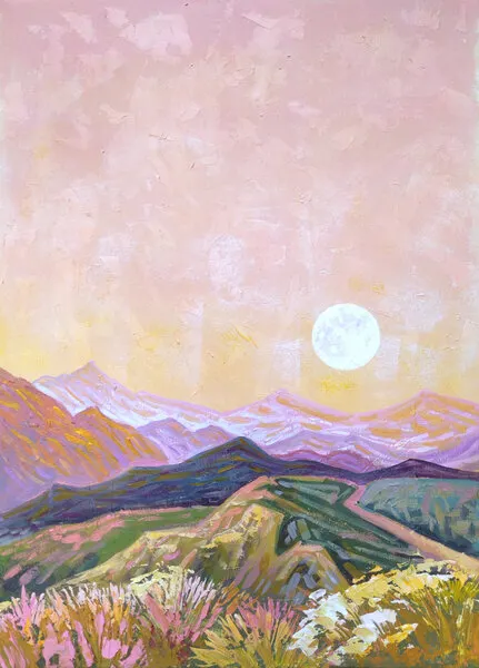 Pastel Mountain Moonrise, wall art by Ekaterina Prisich