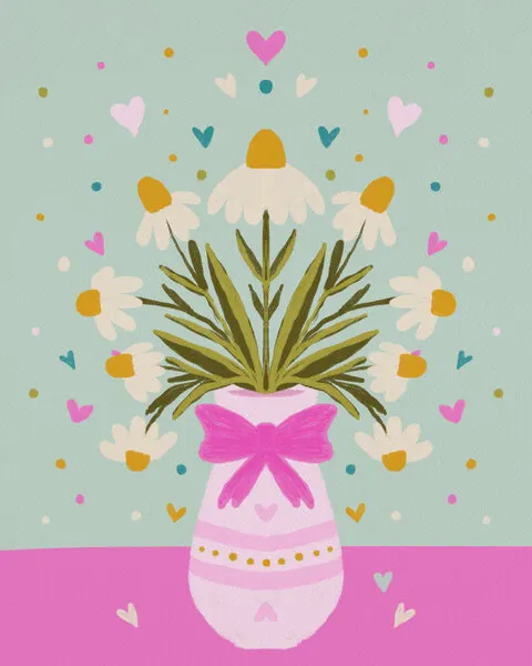 Daisies and Pink Hearts, wall art by Angela Minca