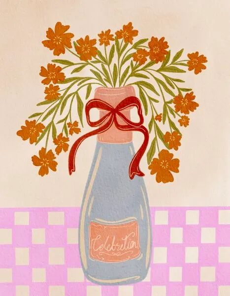 Festive Floral Champagne Bottle, wall art by Nikita Jariwala