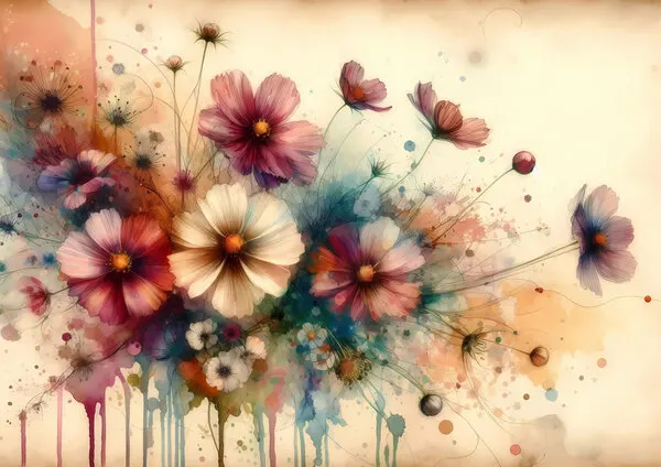 Watercolor Cosmos Bloom, wall art by Tonya van Schalkwyk