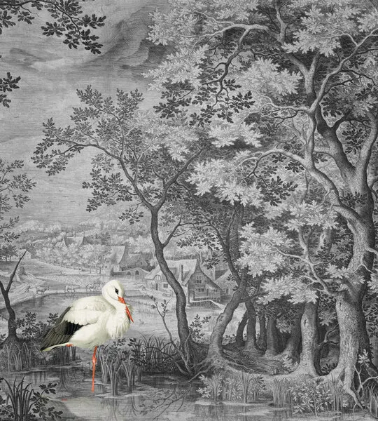 White Stork Tranquil Forest, wall art by Marja van den Hurk