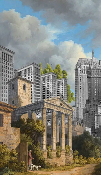 Ancient Ruins Modern City, wall art by Marja van den Hurk