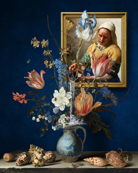 Dutch Flowers and Woman, wall art by Marja van den Hurk
