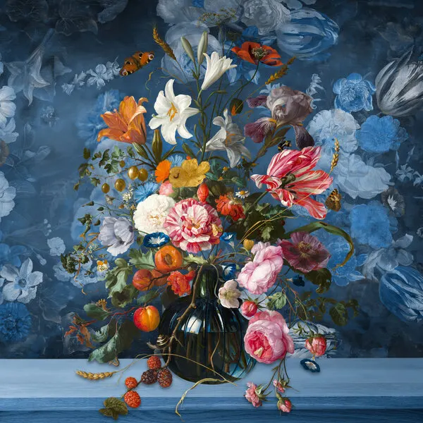 Grand Blue Botanical Arrangement, wall art by Marja van den Hurk
