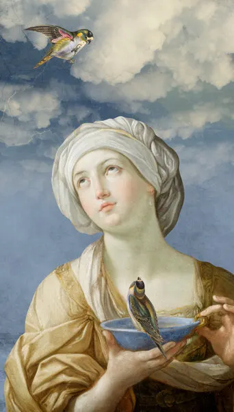 Serene Woman with Birds, wall art by Marja van den Hurk