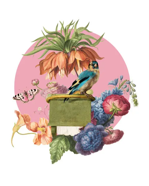 Botanical Bird and Blooms, wall art by Marja van den Hurk