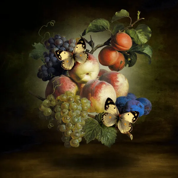 Abundant Fruit and Butterflies, wall art by Marja van den Hurk