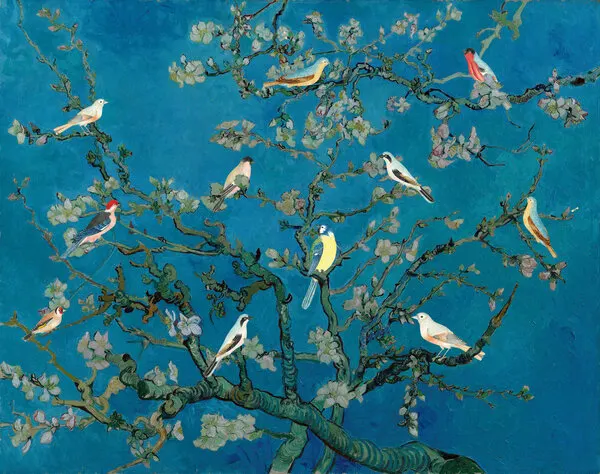 Birds Among Blossoms, wall art by Marja van den Hurk