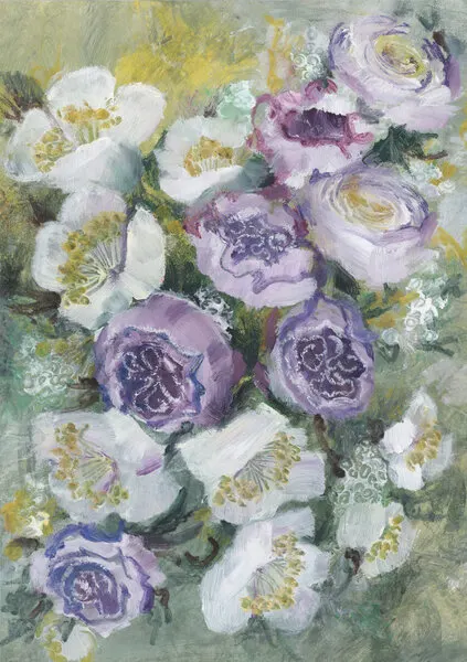 Lavender White Bouquet, wall art by Rosana Laiz Blursbyai