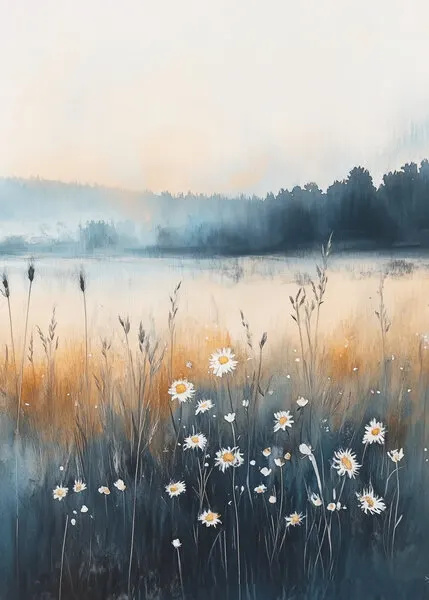 Misty Meadow Daisies, wall art by Justyna Jaszke