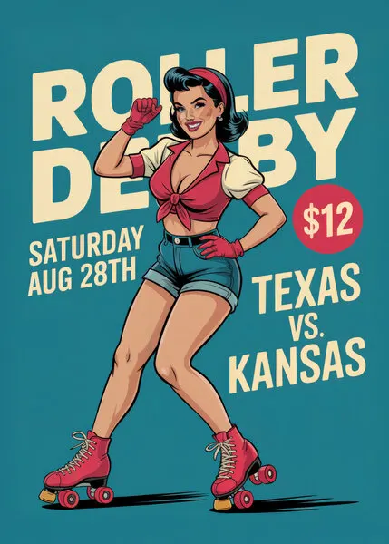 Pinup Roller Derby Girl, wall art by Andreas Magnusson
