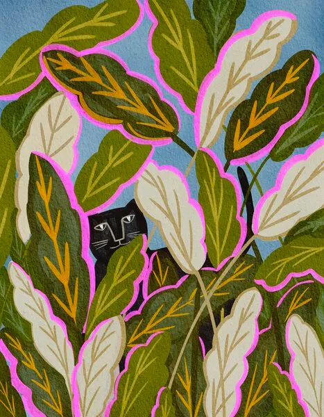 Curious Cat In Leaves, wall art by Nikita Jariwala