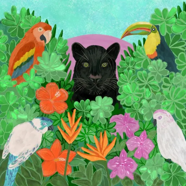 Panther and Tropical Jungle, wall art by Aliya Putrus