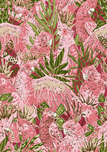 Pink Cockatoo Jungle, wall art by Annick