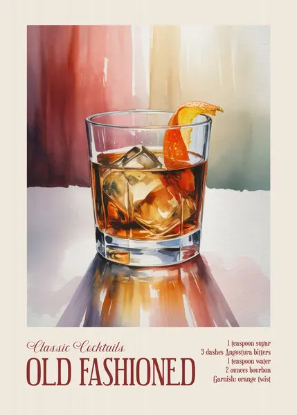 Watercolor Old Fashioned Cocktail, wall art by Andreas Magnusson