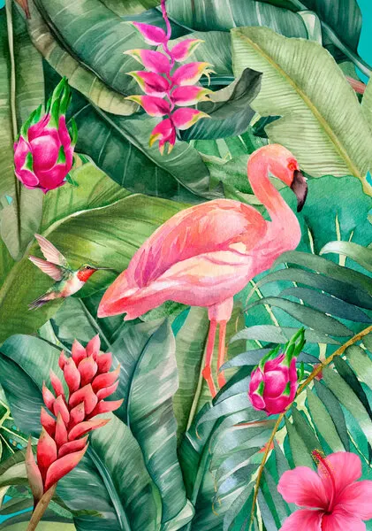 Pink Flamingo Paradise, wall art by Elizabeth C