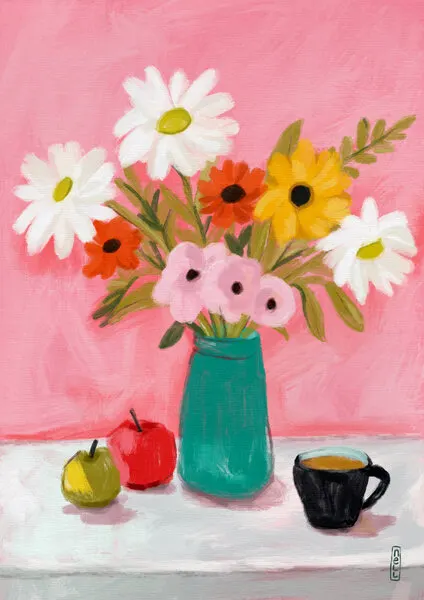 Cheerful Floral Still Life, wall art by Dirkie Nell