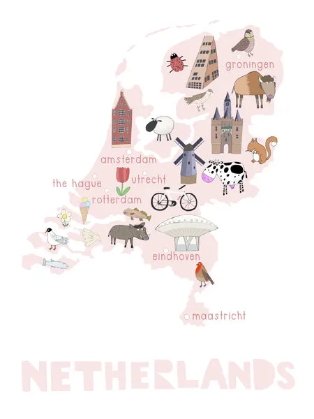 Playful Netherlands Map, wall art by Carla Daly