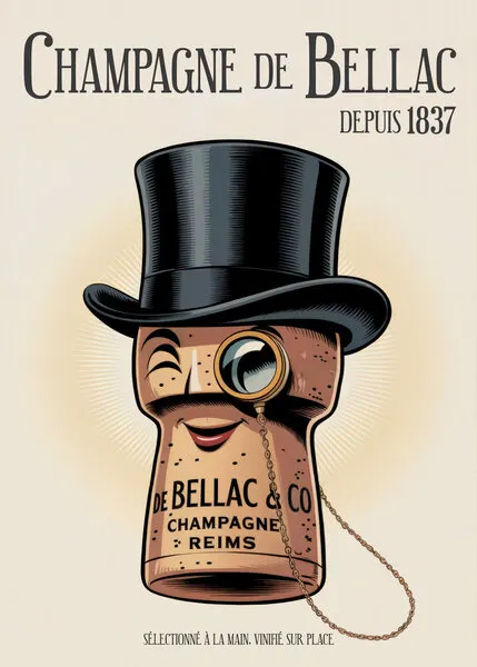 Elegant Champagne Cork Character, wall art by Andreas Magnusson