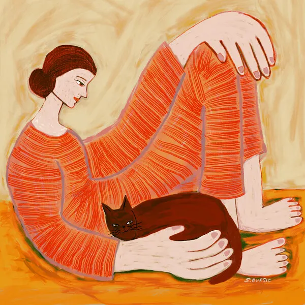 Cozy Woman and Cat, wall art by Sharyn Bursic