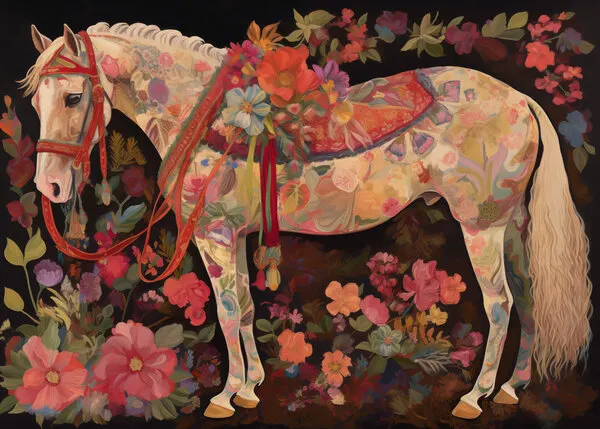 Vibrant Floral Horse, wall art by Andreas Magnusson