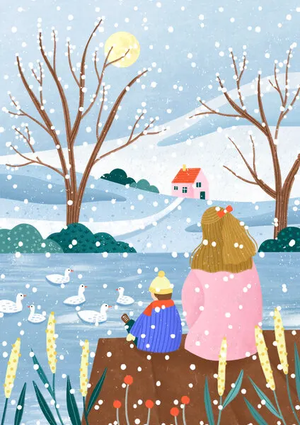Watching Snowy Ducks, wall art by Bea Müller