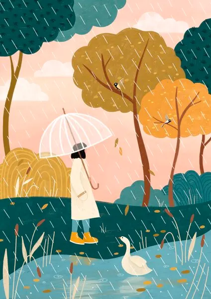 Walking In Autumn Rain, wall art by Bea Müller