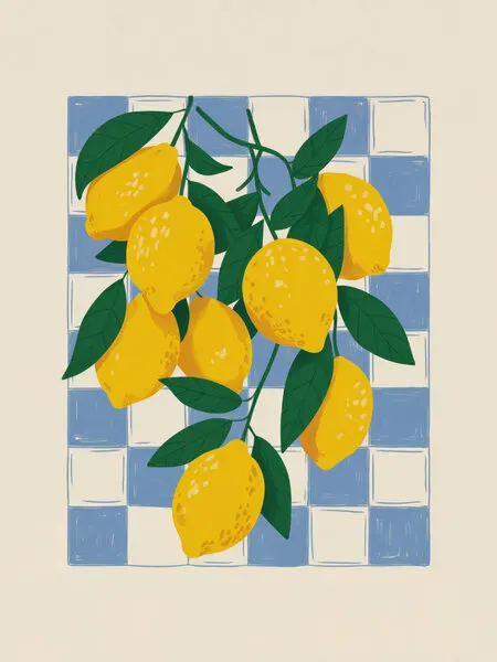 Fresh Lemons Blue Checkered, wall art by Andreas Magnusson