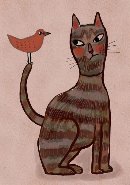 Whimsical Cat And Bird, wall art by Sharyn Bursic