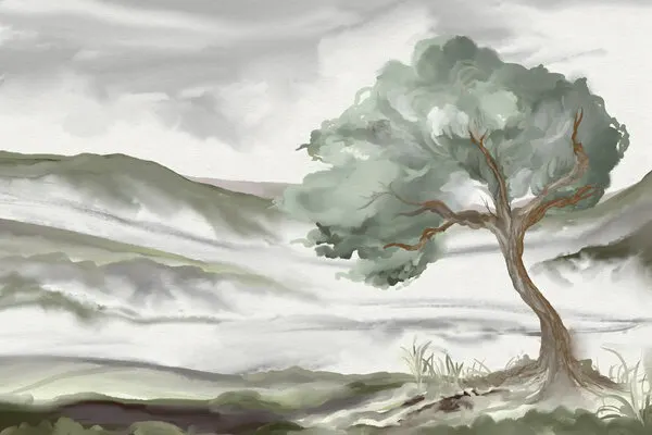 Misty Hillside Tree, wall art by Josie George
