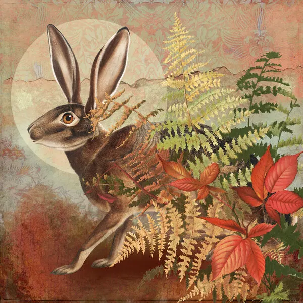 Autumn Hare in Ferns, wall art by Marja van den Hurk