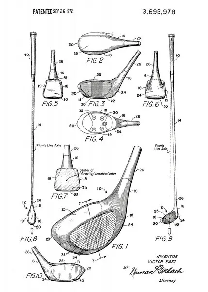 Vintage Golf Club Patent, wall art by Andreas Magnusson