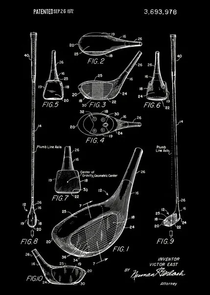 Golf Club Patent Drawing, wall art by Andreas Magnusson