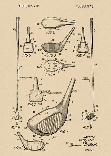 Vintage Golf Club Patent, wall art by Andreas Magnusson