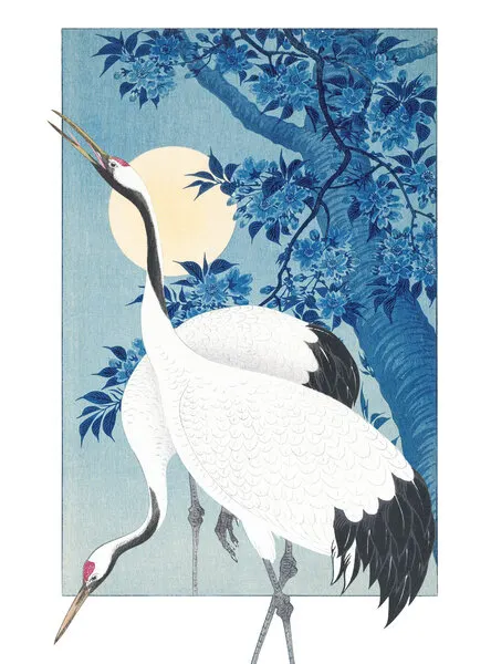 Japanese Cranes Moonlight Serenity, wall art by Marja van den Hurk