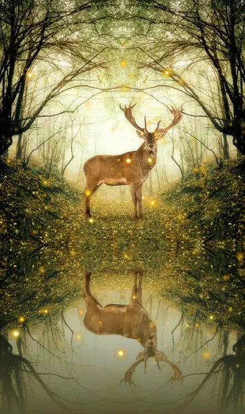 Enchanted Deer Reflection, wall art by Marja van den Hurk