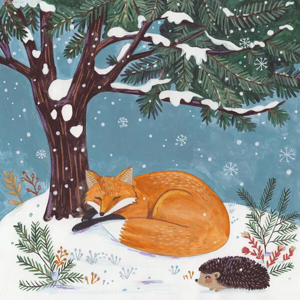 Fox in snow in winter landscape Christmas, wall art by Caroline Bonne Müller