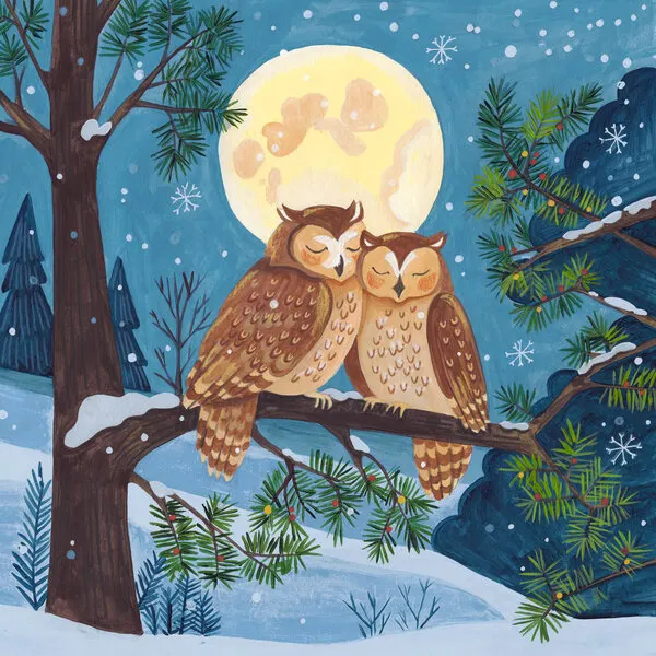 Winter Love Owls by Moonlight Christmas, wall art by Caroline Bonne Müller