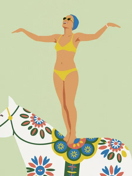 Woman on Dala Horse, wall art by Andreas Magnusson