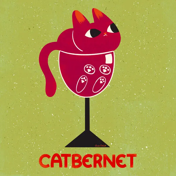 Catbernet, wall art by Carrie Cantwell