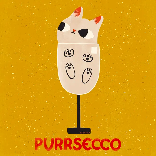 Purrsecco, wall art by Carrie Cantwell