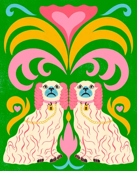 Staffordshire Dogs, wall art by Carrie Cantwell