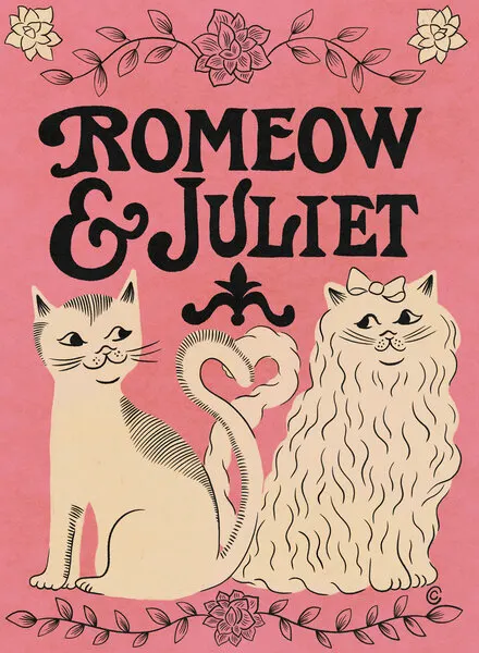 Romeow and Juliet, wall art by Carrie Cantwell