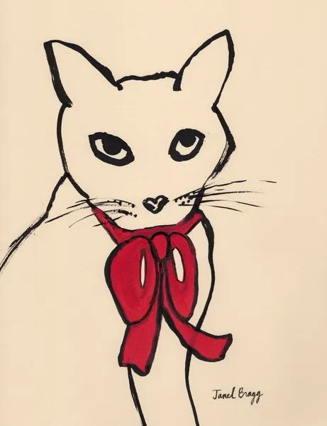 Elegant Cat with Red Bow, wall art by Janel Bragg