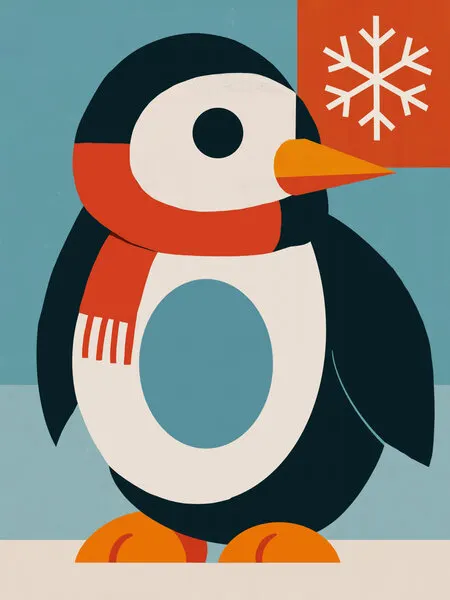 Cozy Winter Penguin, wall art by Little Dean