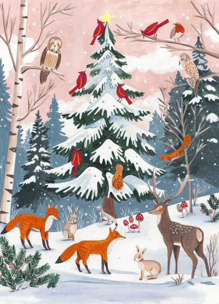 Animals in a Snowy Winter Forest, wall art by Caroline Bonne Müller