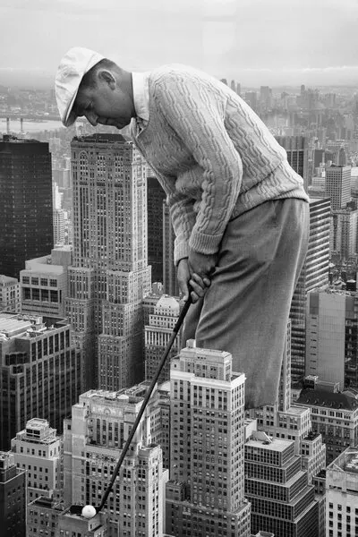 Giant Golfer City, wall art by Marja van den Hurk