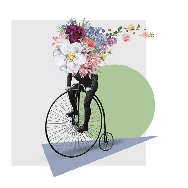 Flower Head Bicycle Ride, wall art by Marja van den Hurk
