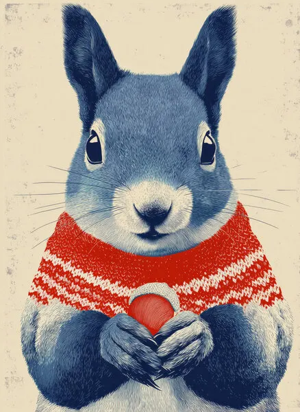 Cozy Winter Squirrel, wall art by Justyna Jaszke